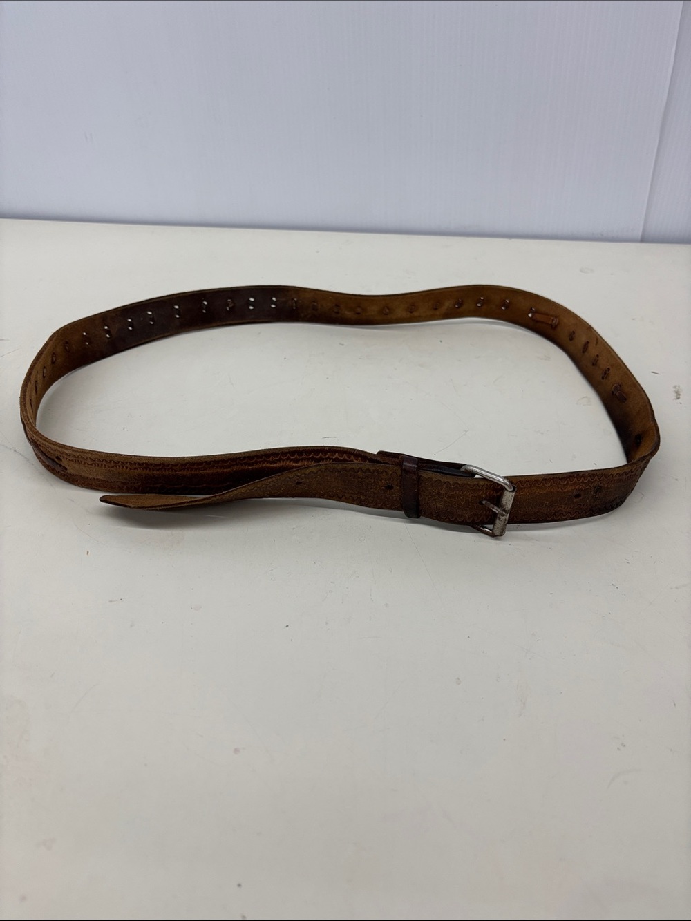 Men's Brown Leather Casual Belt with Metal Buckle
